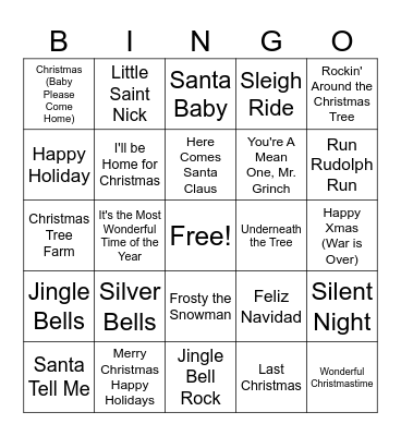 Holiday Song Bingo! Bingo Card