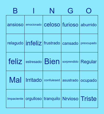 Emotions and feelings in Spanish Bingo Card