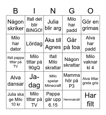 Milo-bingo! (ni måste säga ja till allt) Bingo Card