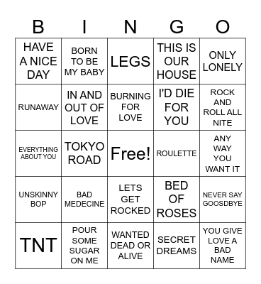 HAPPY BIRTHDAY MARY (BON JOVI RADIO) Bingo Card