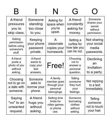 Boundaries Bingo Card