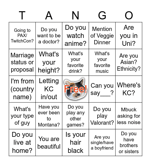 TannaGrace Bingo Card