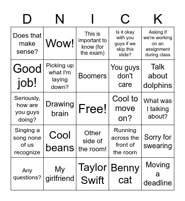 Dr. Nick Bingo Card