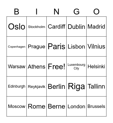 Country Capitals Bingo Card