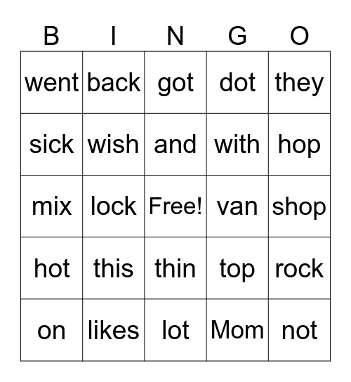 Second Grade Bingo Card