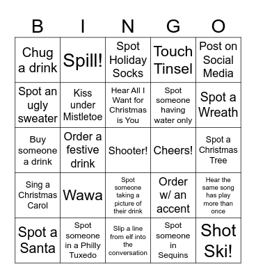 Philly Bar Crawl Bingo Card