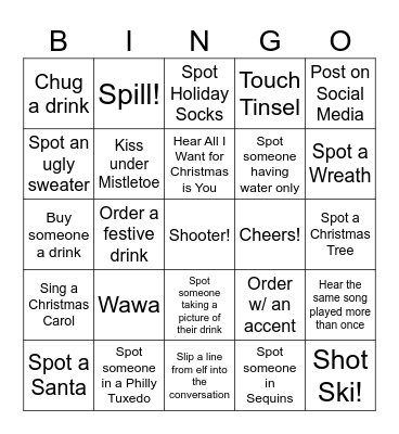 Philly Bar Crawl Bingo Card