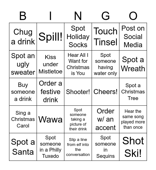 Philly Bar Crawl Bingo Card