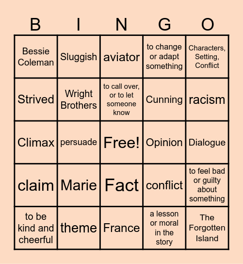 ELA Review #2 Bingo Card