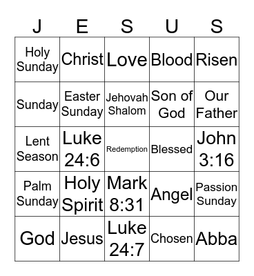 Holy Sunday Bingo Card