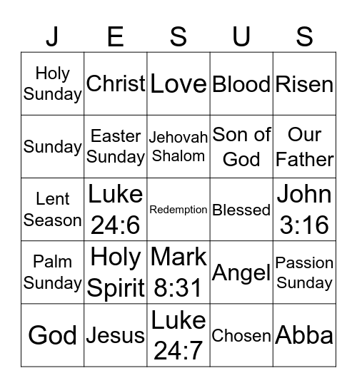 Holy Sunday Bingo Card