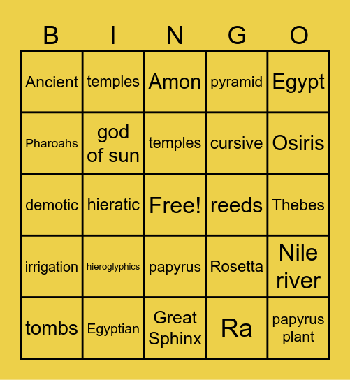Writing in Ancient Egypt Bingo Card