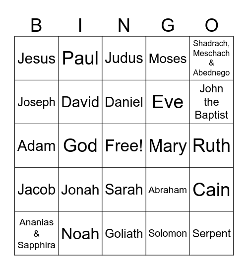 BIBLE BINGO! Bingo Card