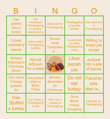 Virtual Thanksgiving Bingo Card