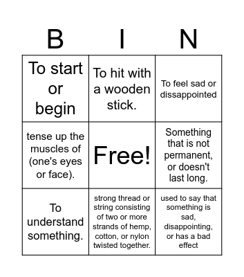 Vocabulary Bingo Card