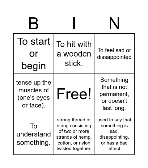 Vocabulary Bingo Card