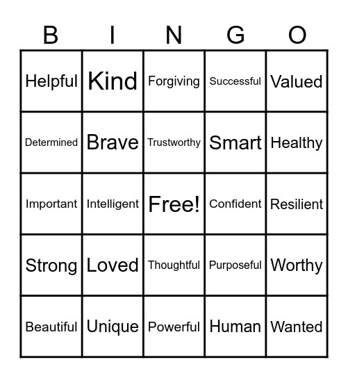 Positive Self Talk Bingo Card