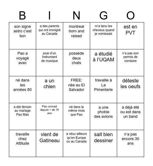 Untitled Bingo Card