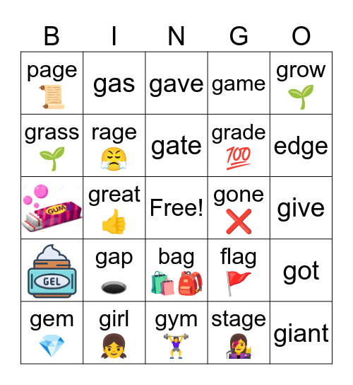 soft and hard g Bingo Card