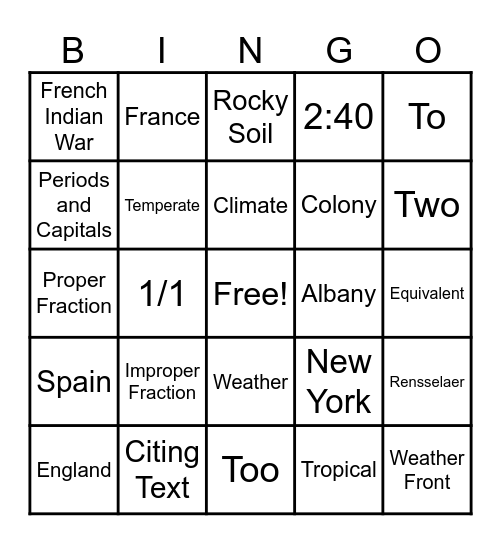 Review Bingo Card