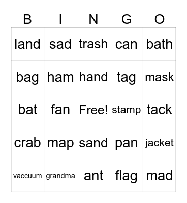 Short /a/ Bingo Card