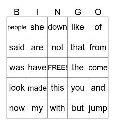 Kindergarten Word Wall  Bingo Card