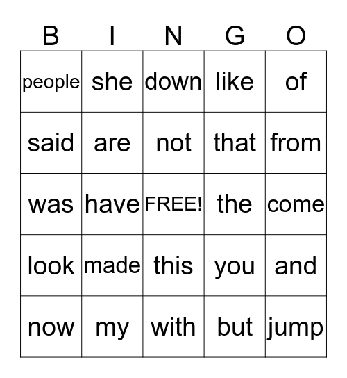Kindergarten Word Wall  Bingo Card