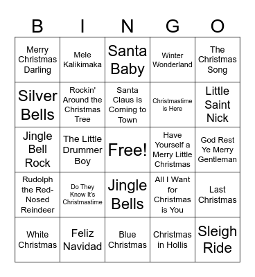 Christmas Carol Bingo Card