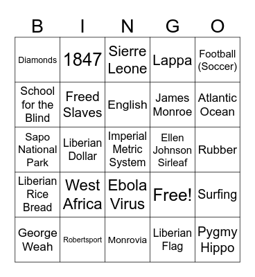 Liberia Bingo Card