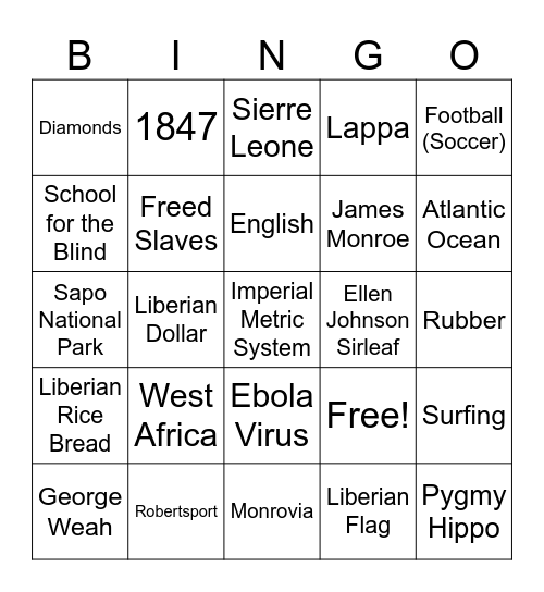 Liberia Bingo Card