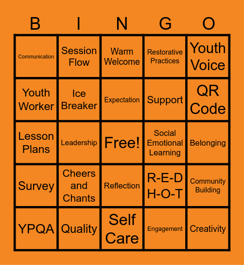 Fall Citywide Youth Worker PD Bingo Card