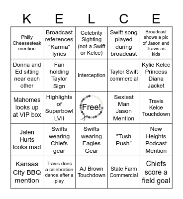 EAGLES & CHIEFS Bingo Card Bingo Card