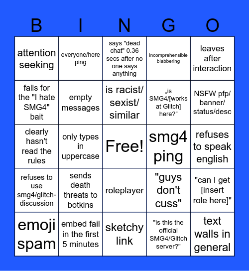 Smg4 Hobo Paradise Newcomer Bingo Card