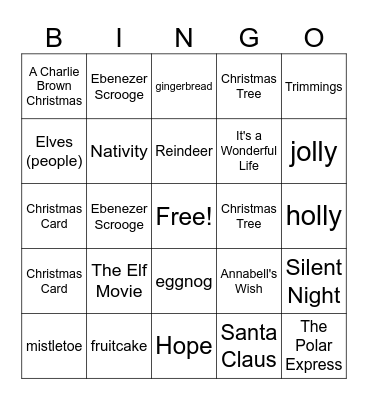 HSS Christmas Bingo Card