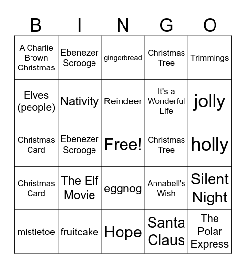 HSS Christmas Bingo Card