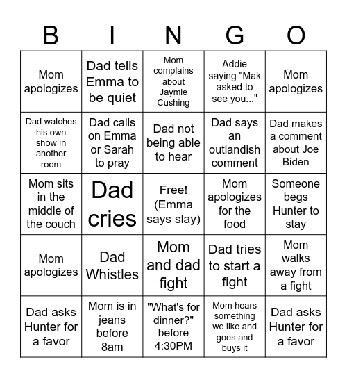 Christmas with Thing 1 & Thing 2 Bingo Card