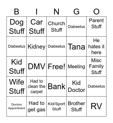 Why Nate is Late/Gone Bingo Card