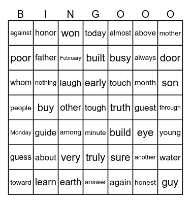 Heart words 128-60s Bingo Card