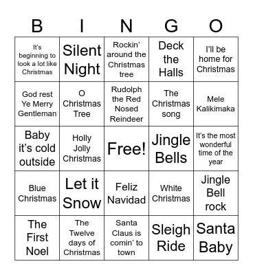 Christmas Songs Bingo Card