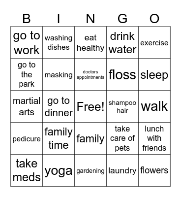 Health and Wellness Bingo Card