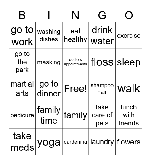 Health and Wellness Bingo Card