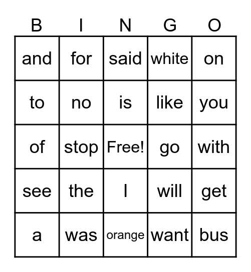 K Red Words Bingo Card