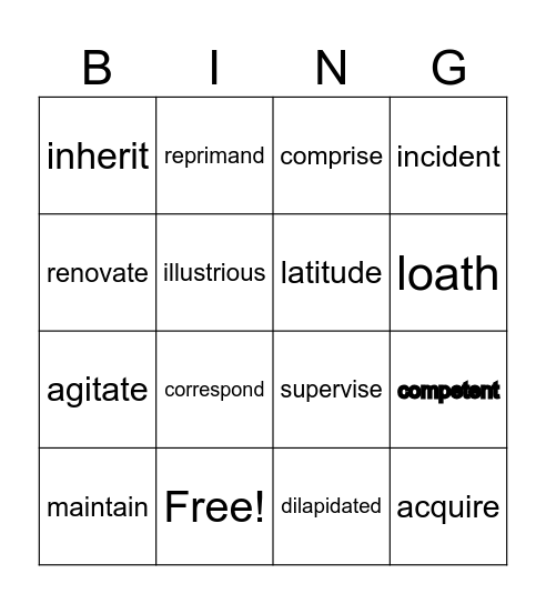 Vocabulary Bingo Lesson 4 Bingo Card