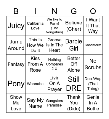 90s MUSIC BINGO Card