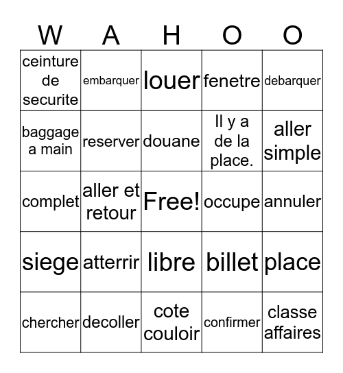 Les Voyages Bingo Card