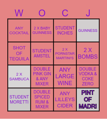GASSY'S CHRISTMAS BAR BINGO Card