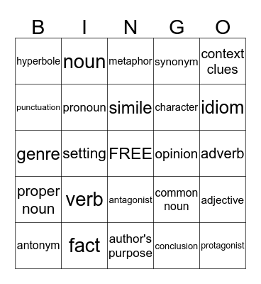 Vocabulary Bingo Card