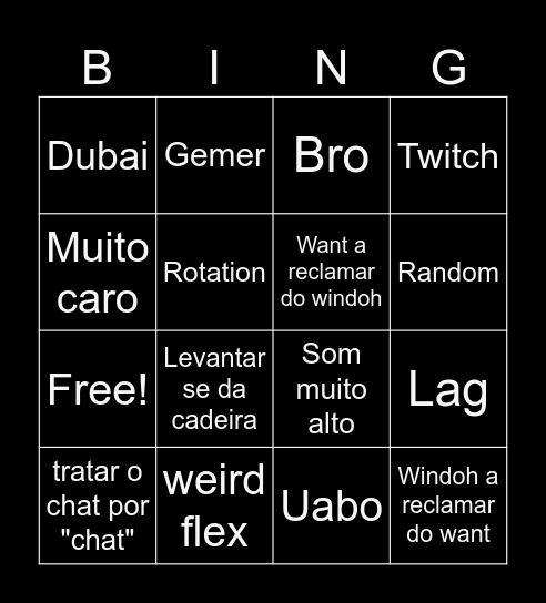 Bingo windoh e want Bingo Card