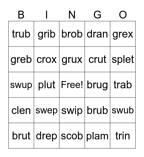 Nonsense Blends Skill 3 Bingo Card