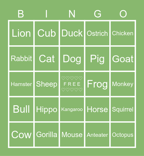 Species Bingo Card